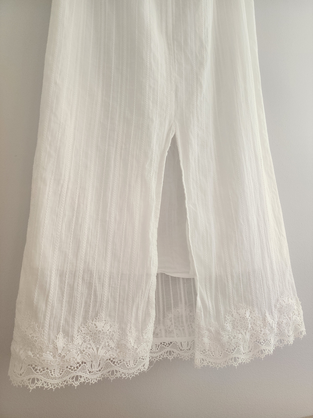 White 100% Cotton Lace Trim Dobby Midi Maxi Skirt Small Boho Fairy Cottagecore - Picture 5 of 16